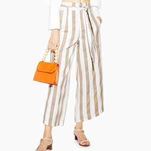 Topshop Belted Stripe Crop Wide Trousers